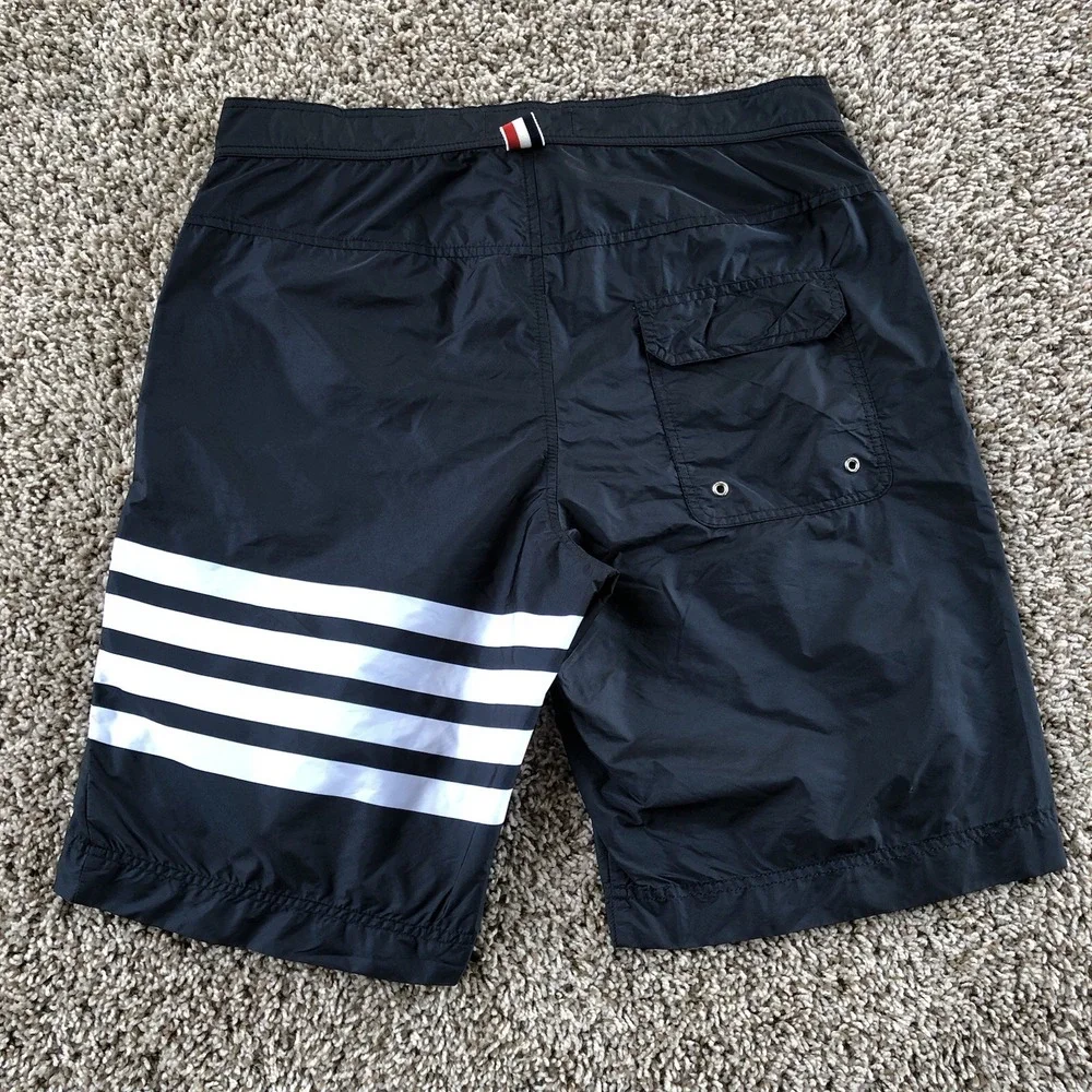 Thom Browne New York 4-Bar Swim Trunks Board Shorts Navy Nylon Drawstring Waist